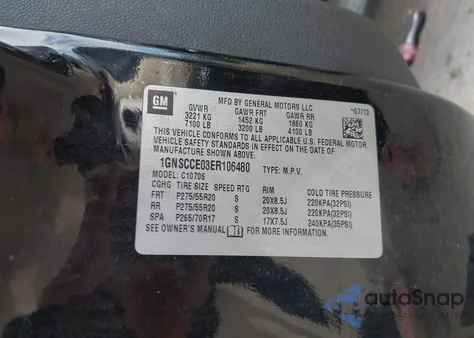 2014 Chevrolet Tahoe Ltz z USA, uszkodzony, nr VIN 1GNSCCE03ER106480